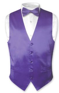 Biagio Mens Solid PURPLE SILK Dress Vest Bow Tie Set for