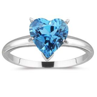 0.89 Cts Swiss Blue Topaz Solitaire Ring in 18K White Gold