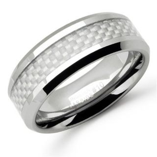 8mm Mens Tungsten Carbide with White Carbon Fiber Inlay
