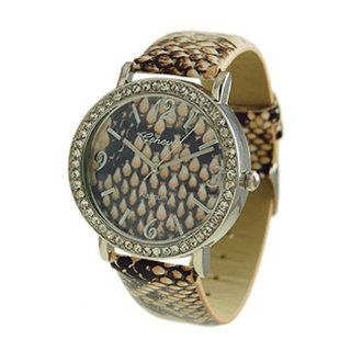 Geneva Python Print CZ Encircled Watch Cream Watches 