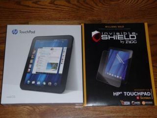 HP Touchpad 32GB WiFi Glossy Black Tablet w Zagg Invisible Shield ALL