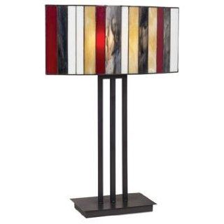 Striped Art Glass Iron Base Table Lamp   