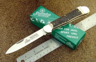 Hubertus Knife Stag Folding Hunting German Lockback RARE Stainless