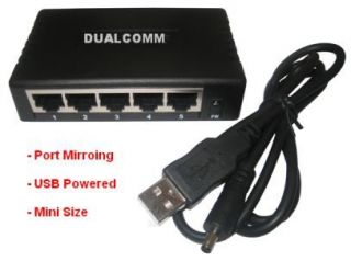 Dualcomm Port Mirroring 5 Port Ethernet Switch Hub Tap