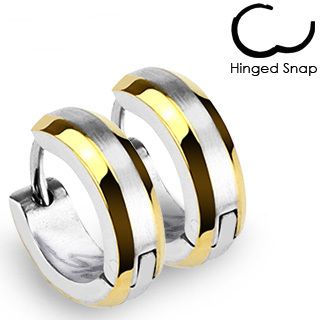  Stainless Steel Hoop Huggie Earrings Gold Plated Edges C311
