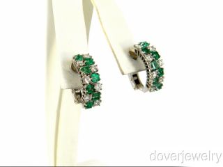 38ct Diamond 18K Gold Green Emerald Huggie Clip Earrings