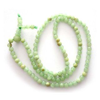 108 Light Green Stone Beads Buddhist Prayer Rosary Japa Mala Necklace