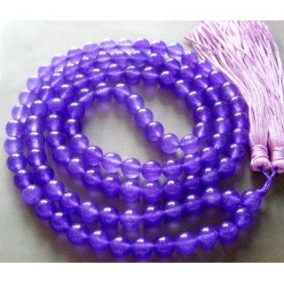 Tibet Buddhist 108 Purple Jade Beads Prayer Mala Necklace