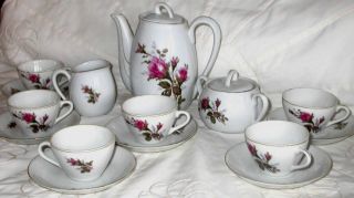 Moss Rose Pattern Mini Tea Set Tea Pot Creamer Sugar Cups Saucers