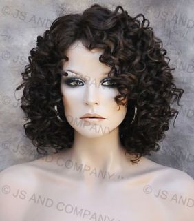 Human Hair Blend Wig Curly Dark Brown and Strawberry Blonde Mix Heat