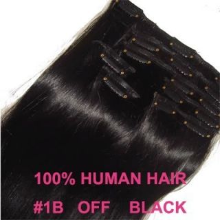 30INCH 75cm Clip in Human Hair Extensions Off Natural Black 1B 120g
