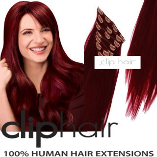 20 Clip in Human Hair Extensions 530 Plum Cherry Red