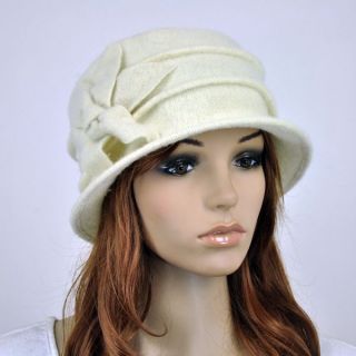 M33 Warm Wool Elegant Brim Womens Winter Hat Beanie Cap 6 Leaf Flower
