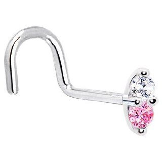 18 Gauge Right Nostril   14k White Gold Pink 1.5mm CZ Marquise Nose