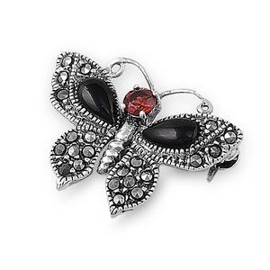 Garent & Black Onyx Butterfly Italian .925 Sterling Silver Brooches