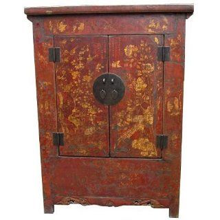  Tall Chinese Red & Yellow Hand Painted Armoire PH 129