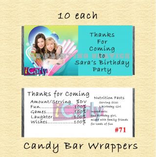 iCarly Birthday Invitations Thank You Cards Stickers Candy Wrappers