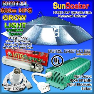 600 Watt Digital Grow Light 600W HPS Ballast Sodium Bulb w Hood Air