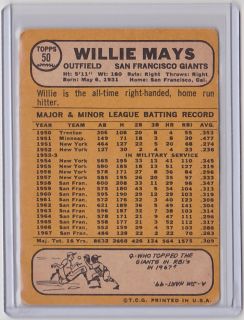 dollars willie mays 1968 topps card 50 vg good condition