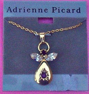 Adrienne Picard Locket Gold Plated with Amethyst Rhinestone Necklace A