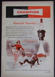 1949 Champion Spark Plug Ad Americas Favorite Ice Skating