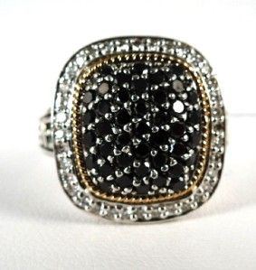 Effy BALISSIMA 18K YG Sterling Black & White Diamond Ring Sz 7  GAL