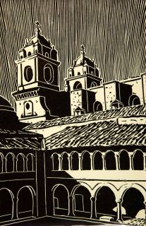 1936 Offset Lithograph Church Campania Jesus Church Cusco Art Stirling