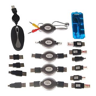 17 em 1 mouse USB portátil e kit de cabos de conectividade com saco