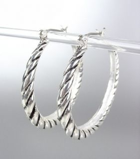 Designer Style Silver Cable 1 1 4 inch Hoop Earrings