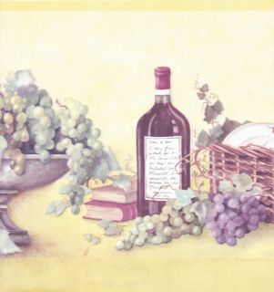  Kitchen Grape Wine Bottle Picnic Basket Y Wallpaper Border Wall
