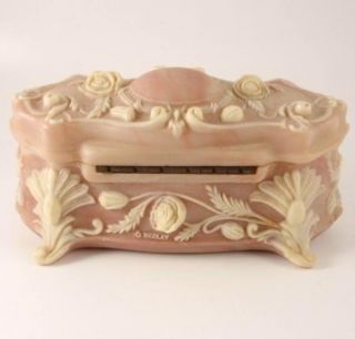 Incolay Stone Pink Cameo Jewelry Trinket Box with Label