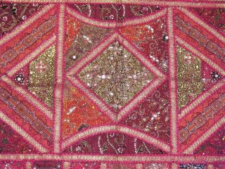 Pink Big Wall Art Indian Textile Decoration Kundan Work Sari Wall