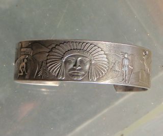 Vintage Indian Mohawk Trail Solid Copper Cuff Bracelet Pewter Color