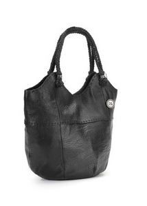 The Sak Womens Indio Black Leather Medium Tote Hobo Handbag Braided