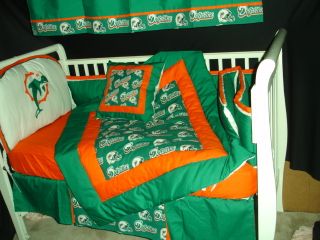 Baby Nursery Crib Bedding Set w Miami Dolphins Fabric