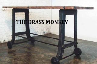 Versatile Industrial Reclaimed Wood Bar Table Cast Iron Base w Casters