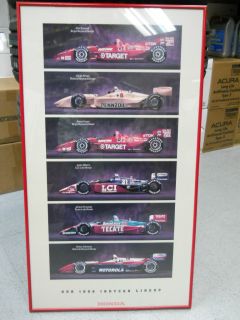 Vintage 1996 Honda Indy Car Racing Poster with Frame and Glass
