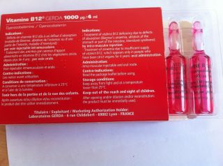 Pharma Grade Vitamin B12 Ampoules for Oral or Injection 1000 mcg 4 Ml