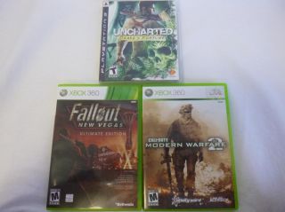 Lot of 3 PS3 Uncharted Xbox 360 Call of Duty Modern Warfare 2 Fall Out