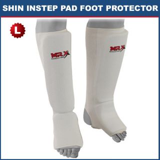 Shin Instep Pad Boxing Leg Foot Protector Guard White Size Large