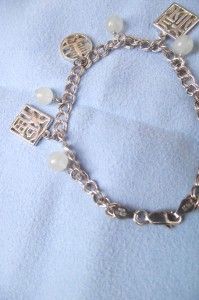  Sterling Silver Bracelet Jade and Inspirational Charms 11 g Italy