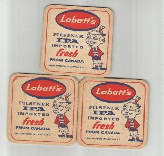 Lot of 3 1950s Labatts IPA Coasters Imported Buffalo NY 3 5