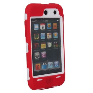 Deluex 3 Piece Hard Skin Case Cover for iPod Touch 4G 4th White Red