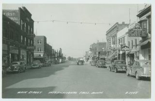 RPPC Postcard Main Street International Falls MN 1940s