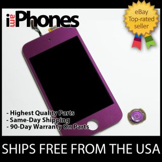 iPod Touch 4th Gen PURPLE LCD/Digitizer Color Touch Screen + Home + 3M