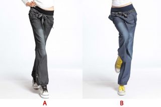  Wide Leg Lantern Pants Bowknot Elastic Waist Jeans Trousers Irv