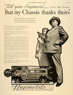 1933 Ad Hupmobile Irvin S Cobb Elisabeth Chassis Father   ORIGINAL