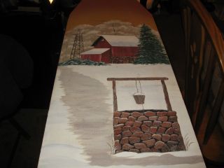 Vintage Wooden Ironing Board with Hand Painted Picture