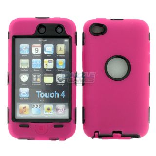 Hot Pink 3 Layer Hard Case Cover Skin for iPod Touch 4 4G 4th Gen