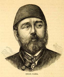 1869 Wood Engraving Ismail Pasha Portrait Fez Egyptian Man Beard